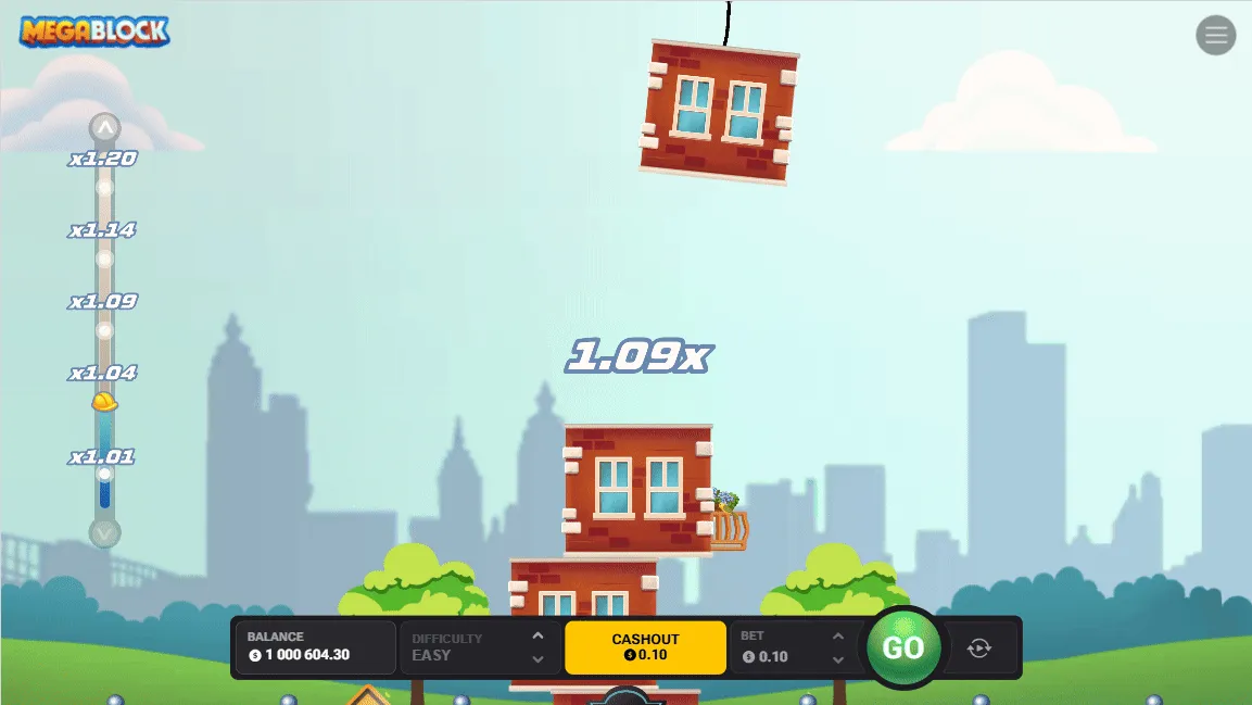 MegaBlock gameplay animation on desktop — full-screen block placement